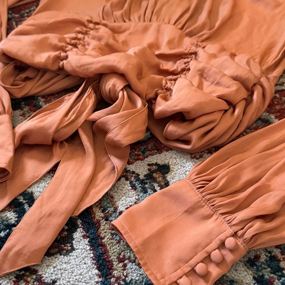 Free People Orange Long-Sleeve Ruched Waist Top - Picture 9 of 10